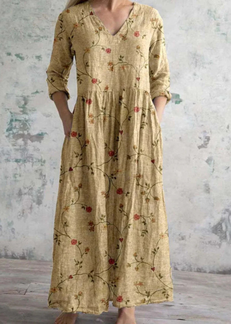The Elara Dress  | Floral Linen-Cotton Dress