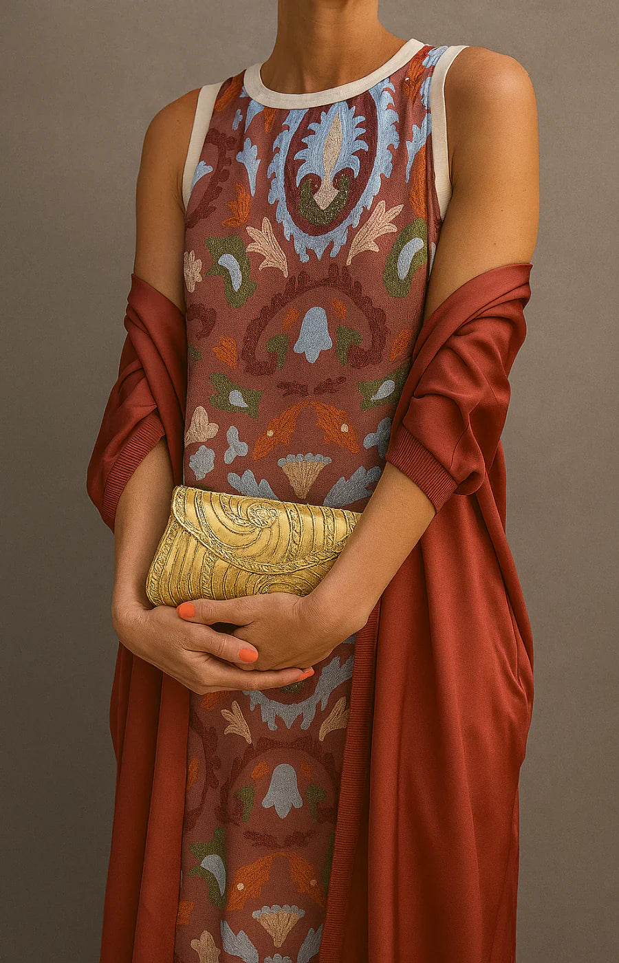 RAFFAELLA | Elegant Long Dress with Matching Shawl and Refined Silhouette for Special Events