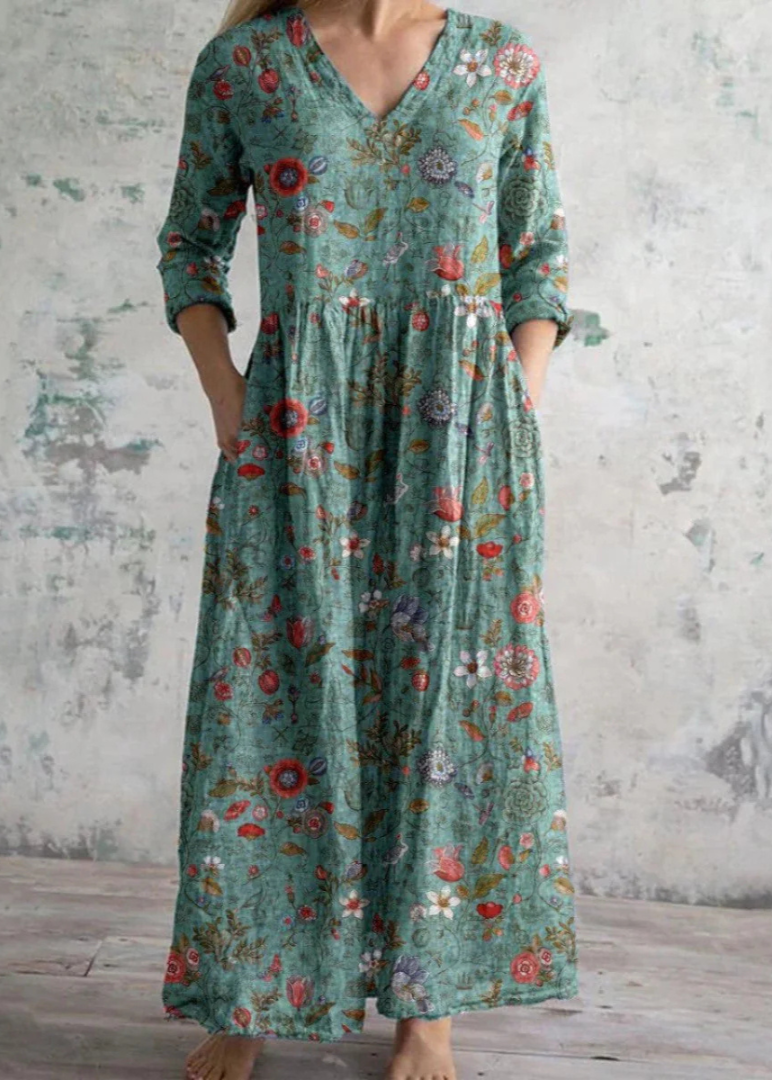 The Elara Dress  | Floral Linen-Cotton Dress