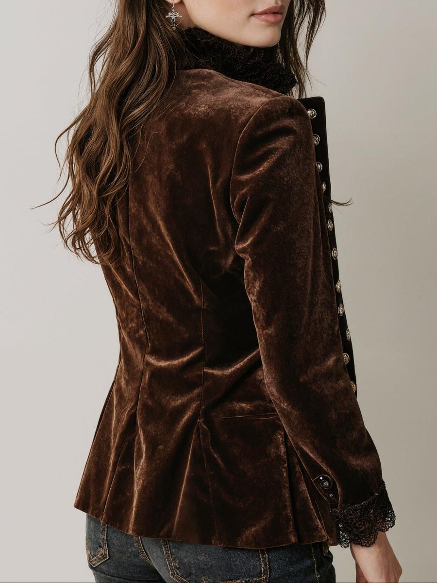 Fuzzy Coffee Long Sleeve Mock Neck Jacket