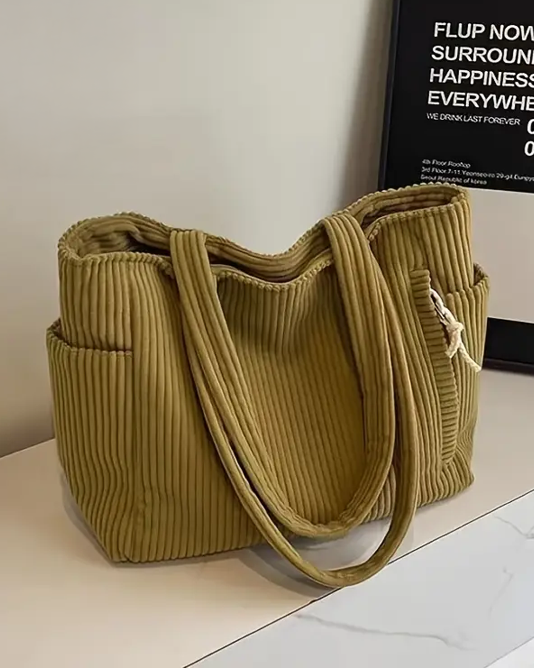 Blair |  Ribbed tote bag with drawstring detail