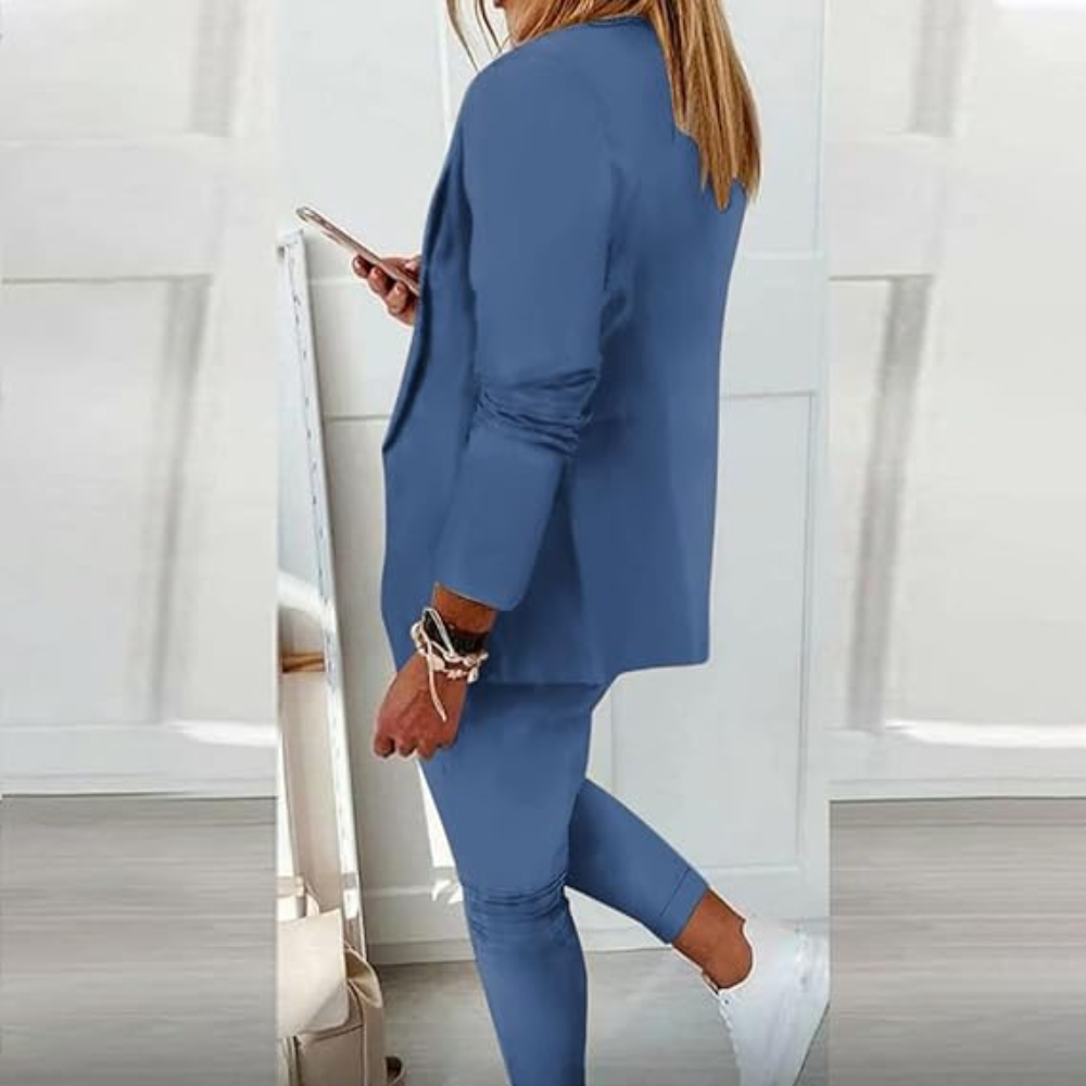 Ava - Slim Fit Solid Color Blazer Pants Set