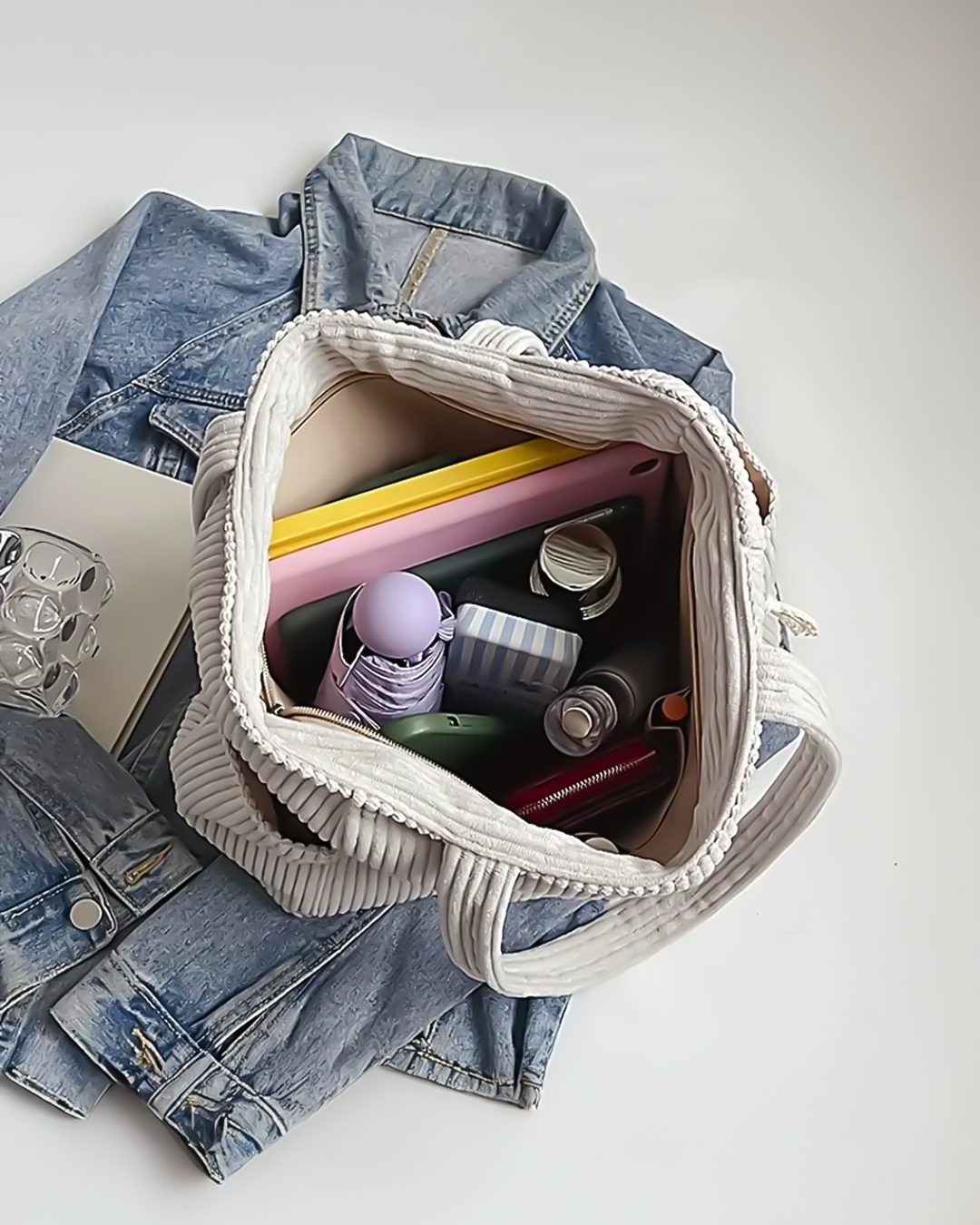 Blair |  Ribbed tote bag with drawstring detail