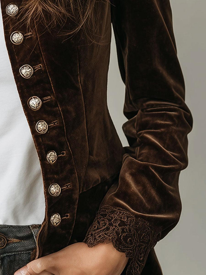 Fuzzy Coffee Long Sleeve Mock Neck Jacket