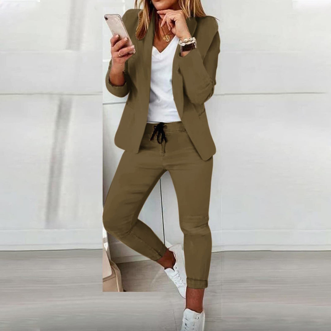 Ava - Slim Fit Solid Color Blazer Pants Set