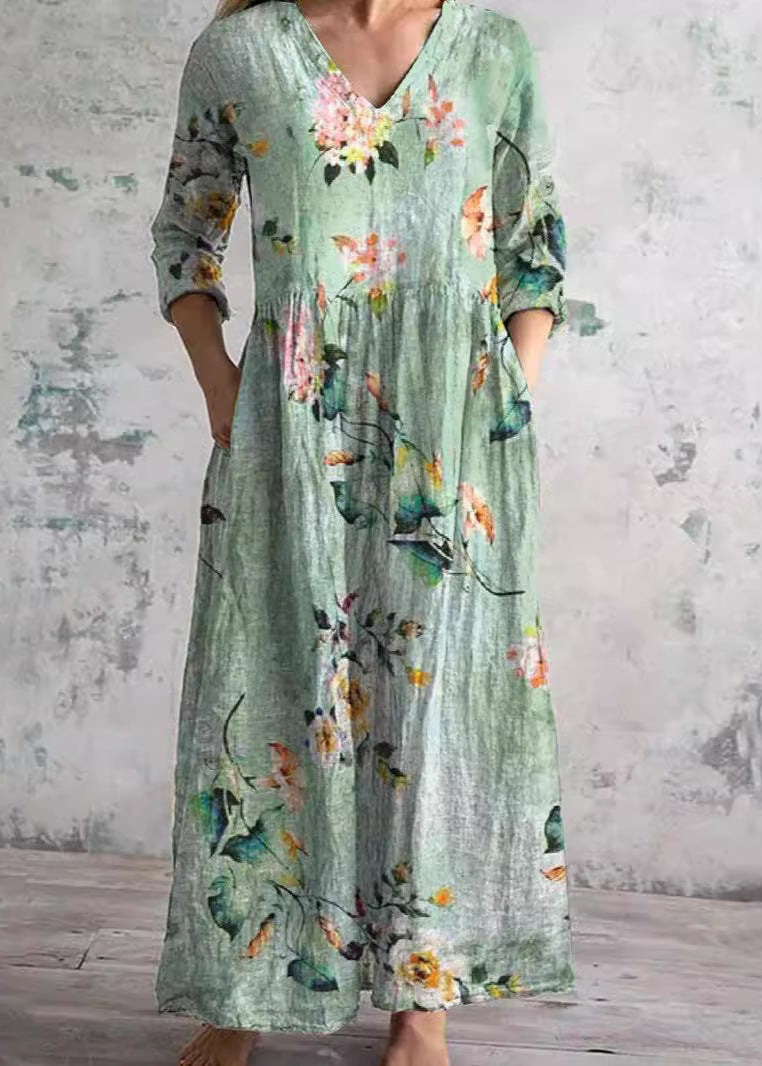 The Elara Dress  | Floral Linen-Cotton Dress