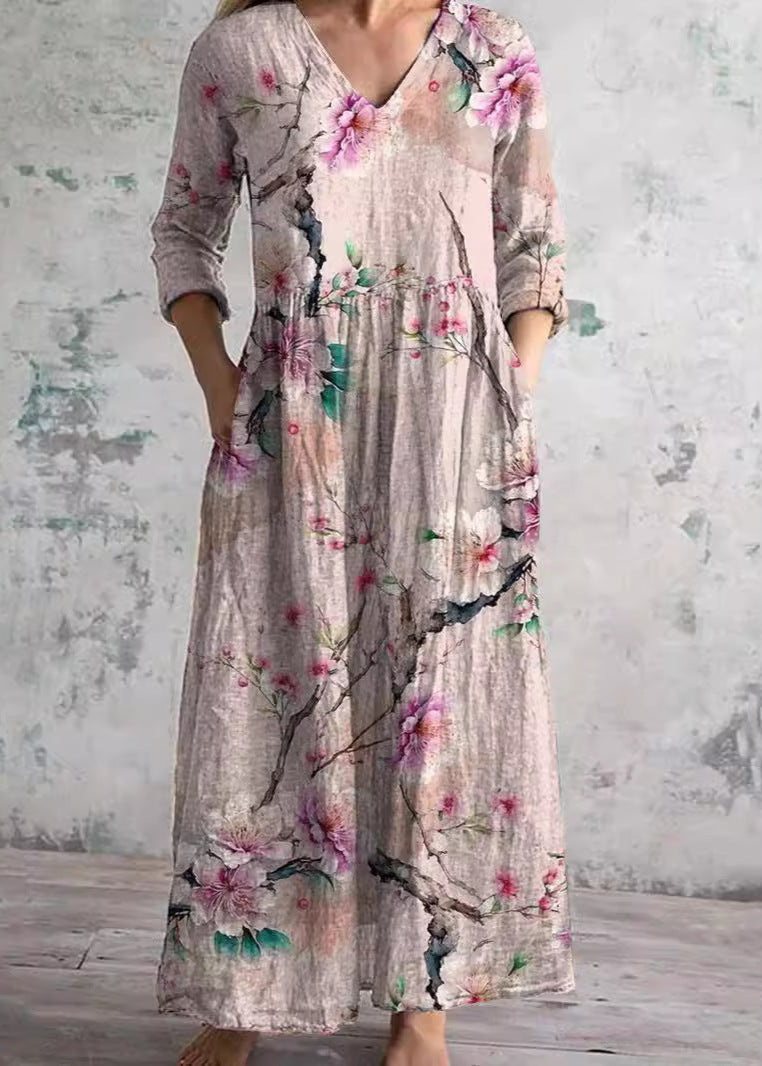 The Elara Dress  | Floral Linen-Cotton Dress