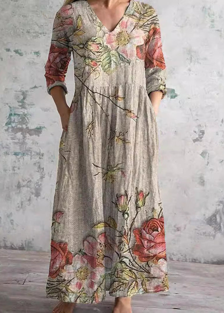 The Elara Dress  | Floral Linen-Cotton Dress