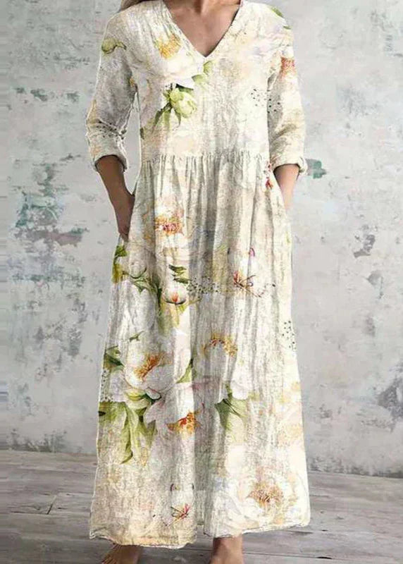 The Elara Dress  | Floral Linen-Cotton Dress