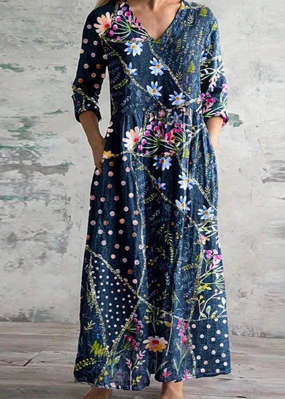 The Elara Dress  | Floral Linen-Cotton Dress