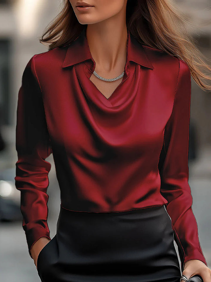 Vanex™ | Elegant White Satin Blouse With Draped Neckline
