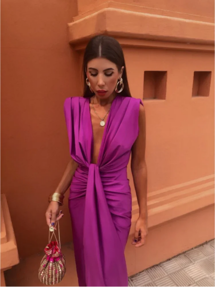 Moriah - Sunset Ruched V-Neck Dress