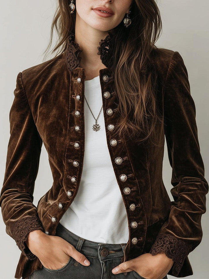 Fuzzy Coffee Long Sleeve Mock Neck Jacket