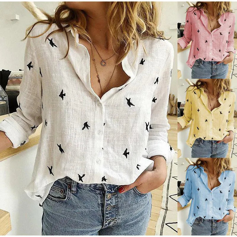 Kaia | Bird Print Long Sleeve Shirt
