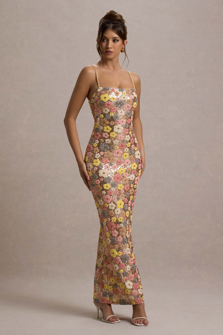 Elara | Sequin Bloom Maxi Dress